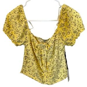 Faded Rose Floral Yellow Women's Top Floral Yellow Puff Sleeve Top